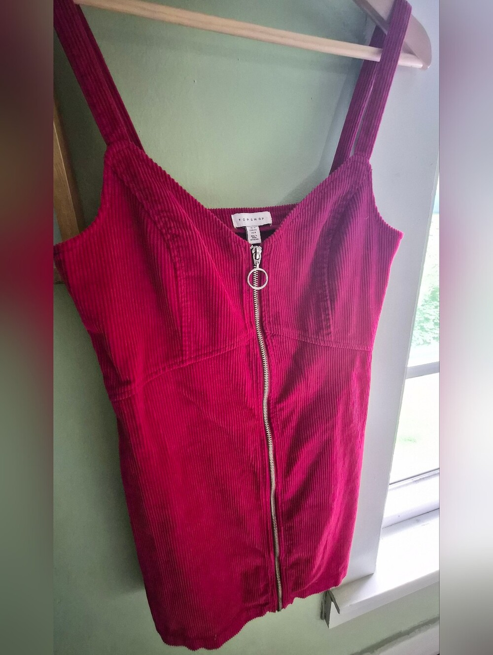 Topshop Red Corduroy Zip-Up Mini Dress